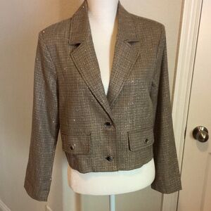 Mystree Fully Lined Cropped Tweed Two Button Boxy Blazer Jacket w Sparkle, Small